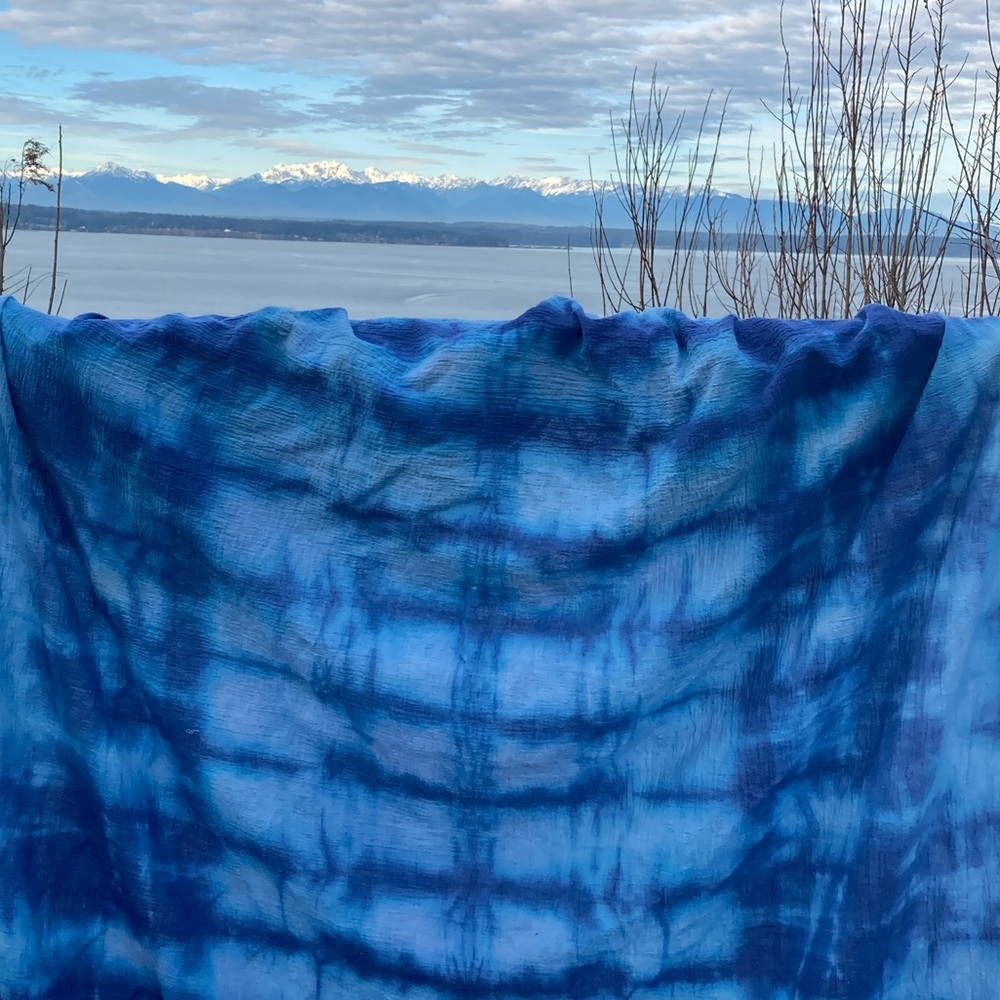 Indigo shibori hand dyed scarf beach wrap